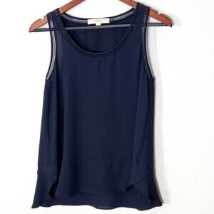 LOFT Navy Mesh Trim Tank Top SP Minimalist Capsule Wardrobe